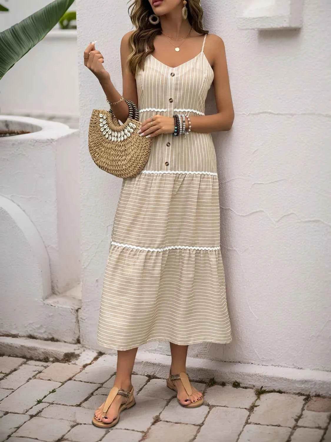 Striped V-Neck Cami Dress.