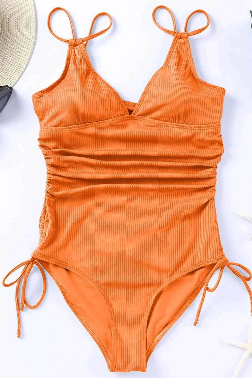Drawstring Plunge One-Piece Swimwear.