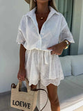 Eyelet Lace Button-Up Romper.