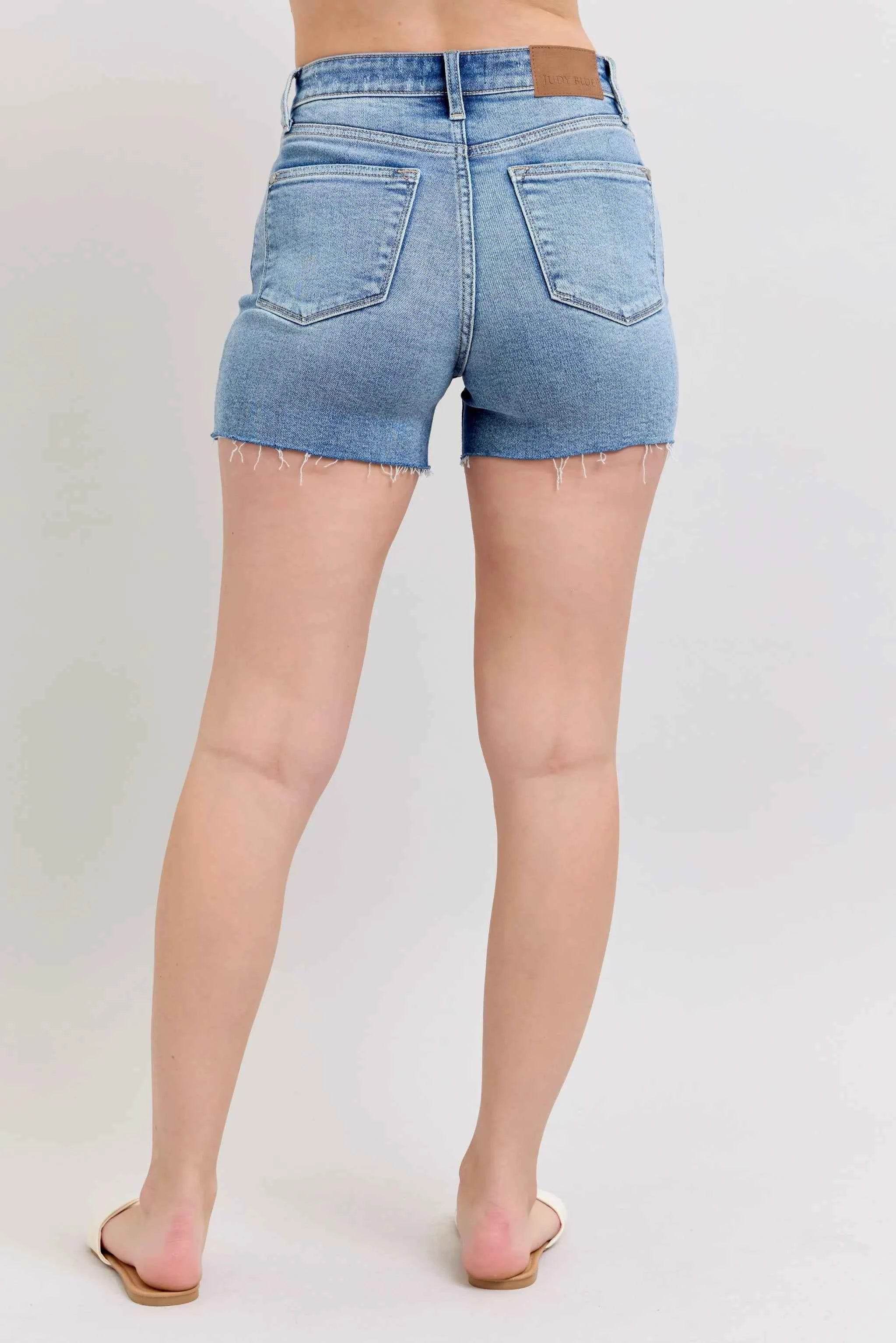 Judy Blue Plus Size High Waist Distressed Denim Shorts.