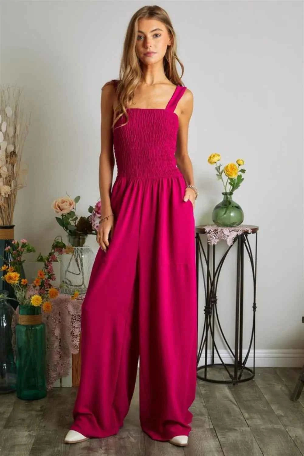ADORA Smocking Top Wide Leg Jumpsuit.