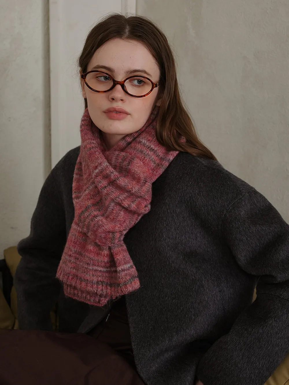 Striped Detail Knit Scarf.