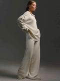 Johnny Collar Long Sleeve Top and Pants Sweater Set - EBYNN