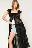 Umgee Sheer Black Lace Ruffled Cap Sleeve Cover Up.