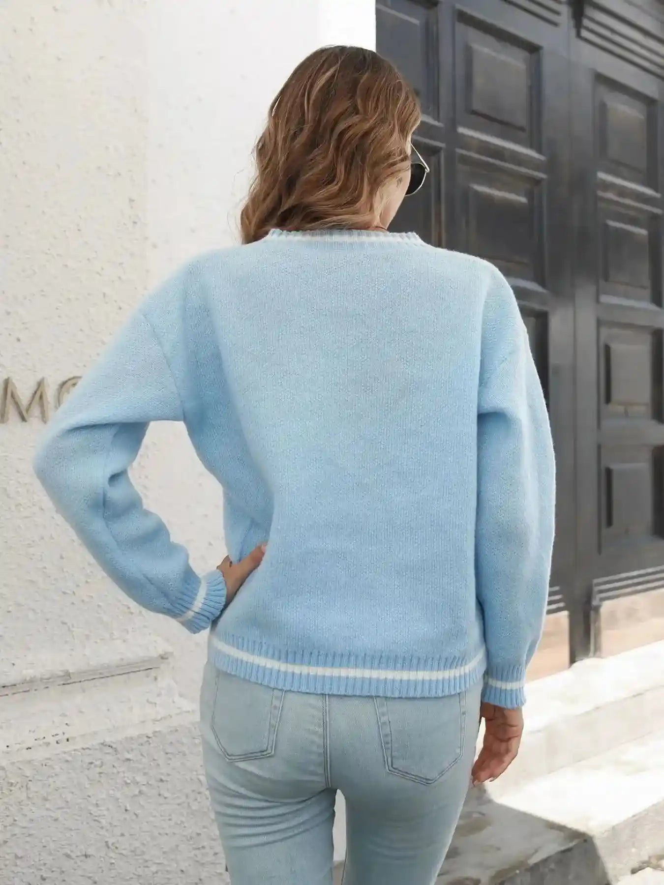 V-Neck Dropped Shoulder Sweater.