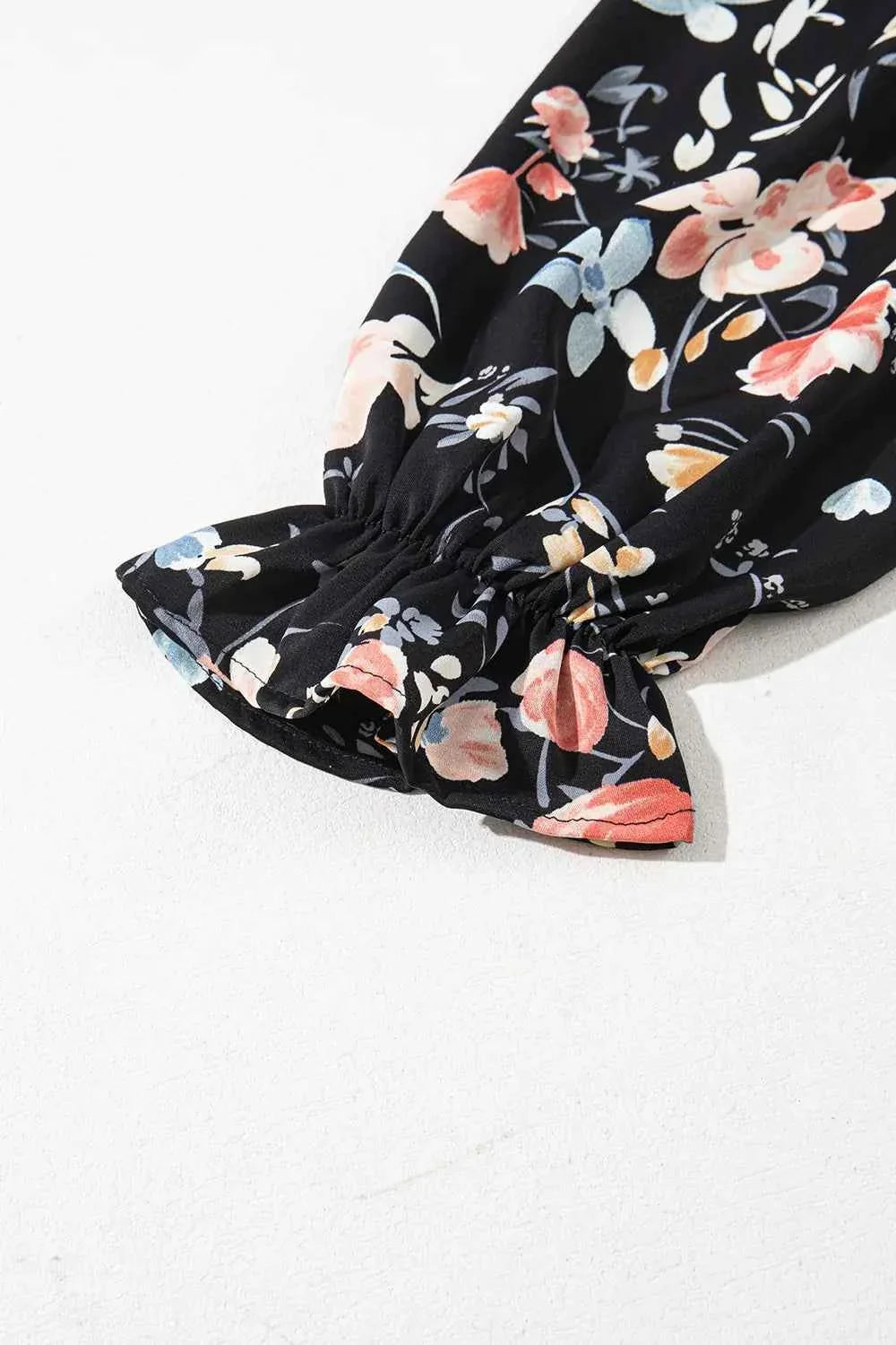 Floral Print Flounce Sleeve Midi Dress.