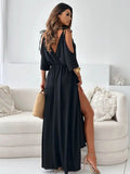 Tied Shoulder Slit Maxi Dress.