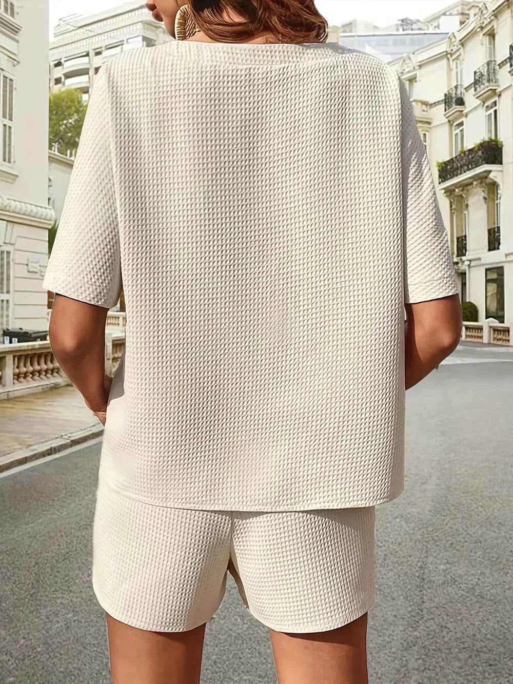 Waffle Knit Top and Shorts Set for Ultimate Comfort and Style - EBYNN