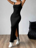 Cutout Square Neck Wide Strap Knit Dress.
