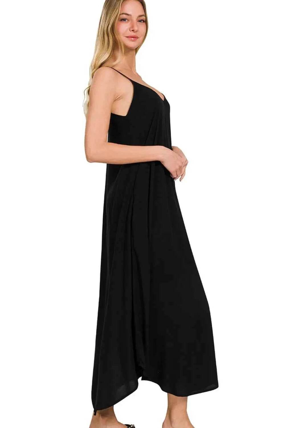 Zenana Woven Arc Hem Cami Dress with Pockets.