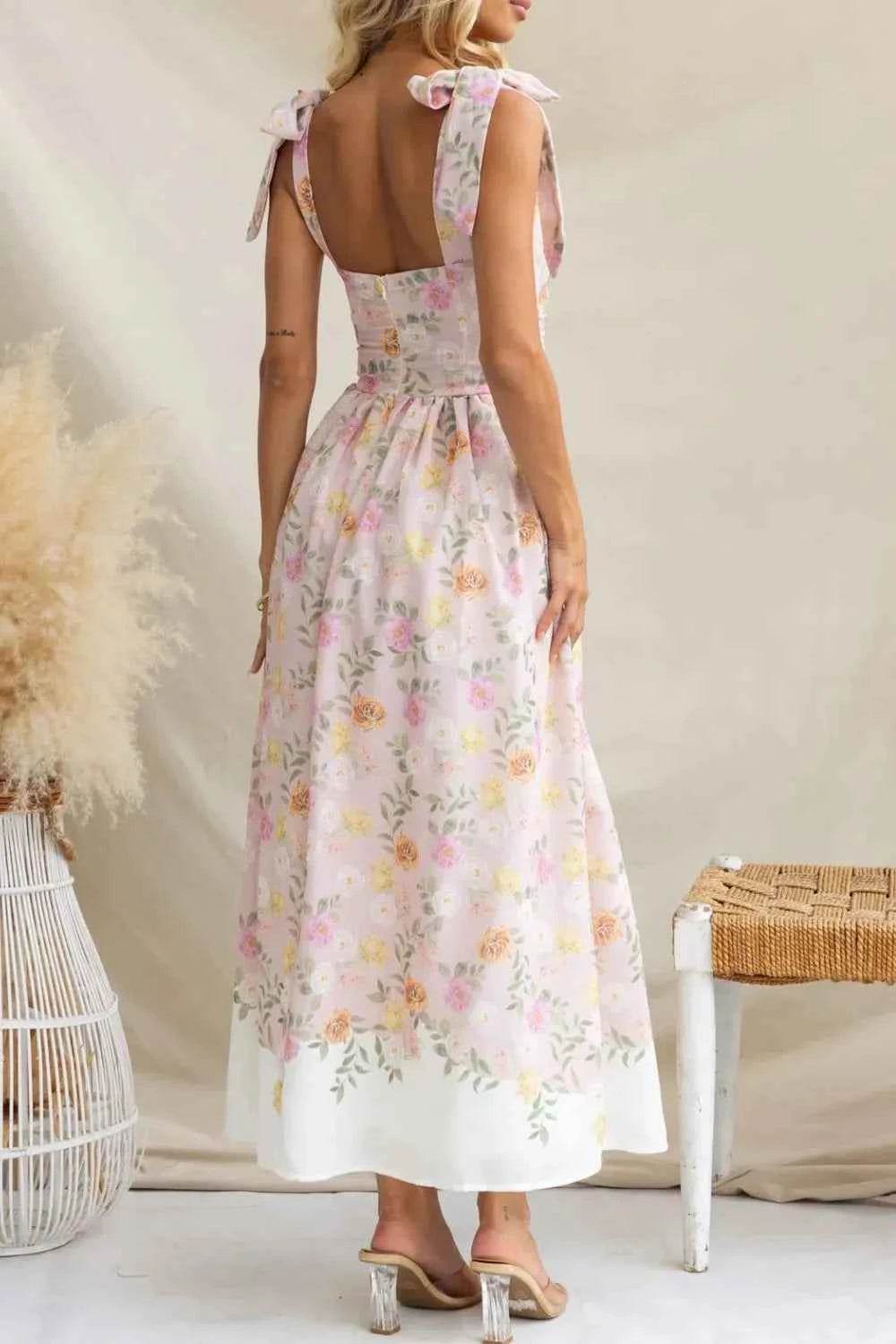 Printed Tie Shoulder Midi Cami Dress.