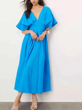 V-Neck Half Sleeve Midi Dress.