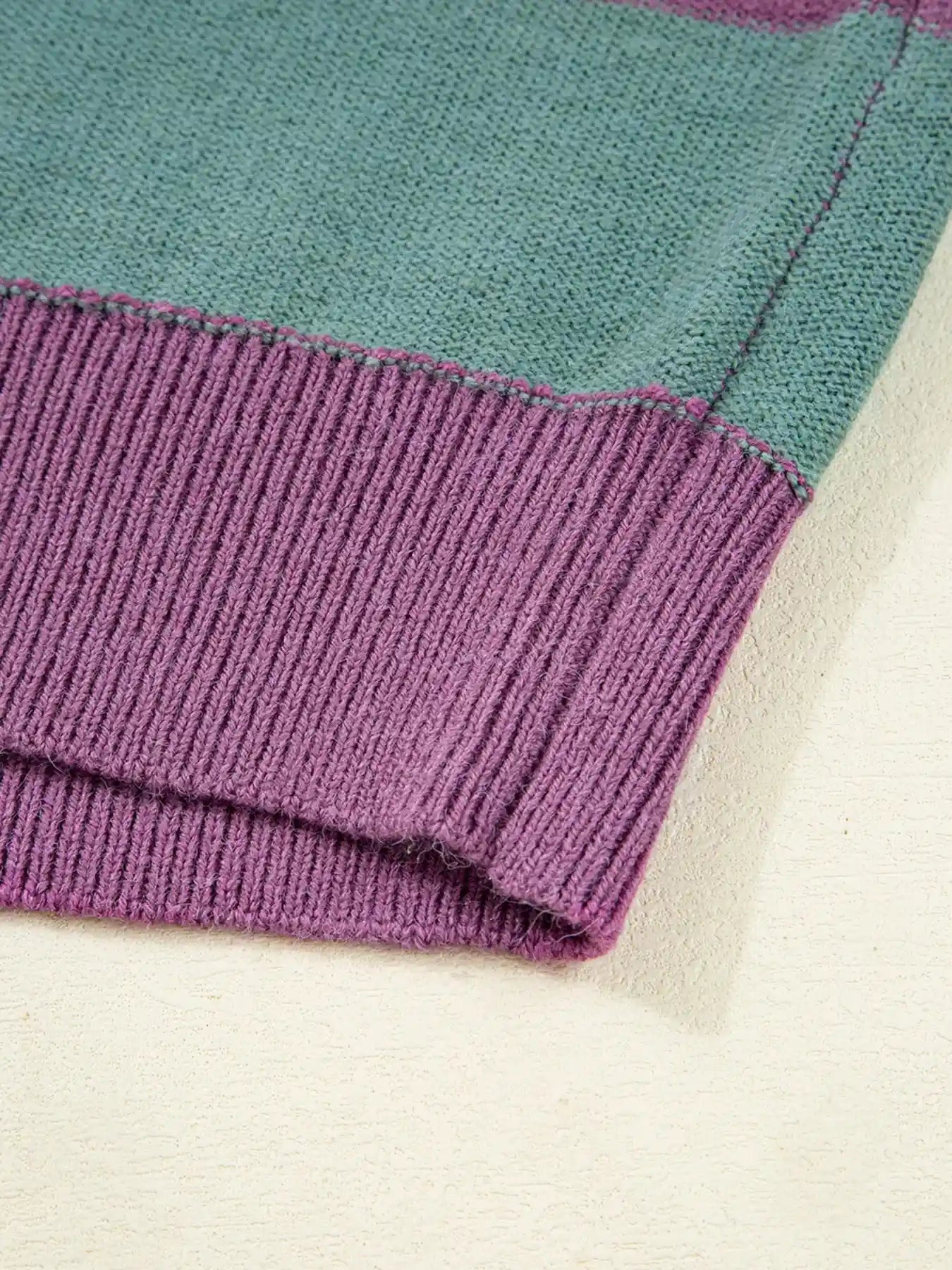 Stripe Drop Shoulder Ribbed Edge Sweater.