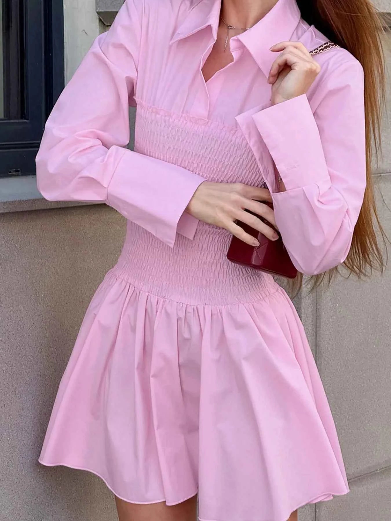 Smocked Long Sleeve Shirt Dress.