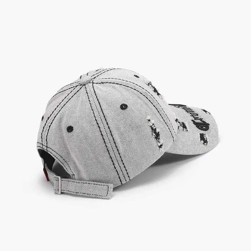 Distressed Letter Embroidered Baseball Cap.
