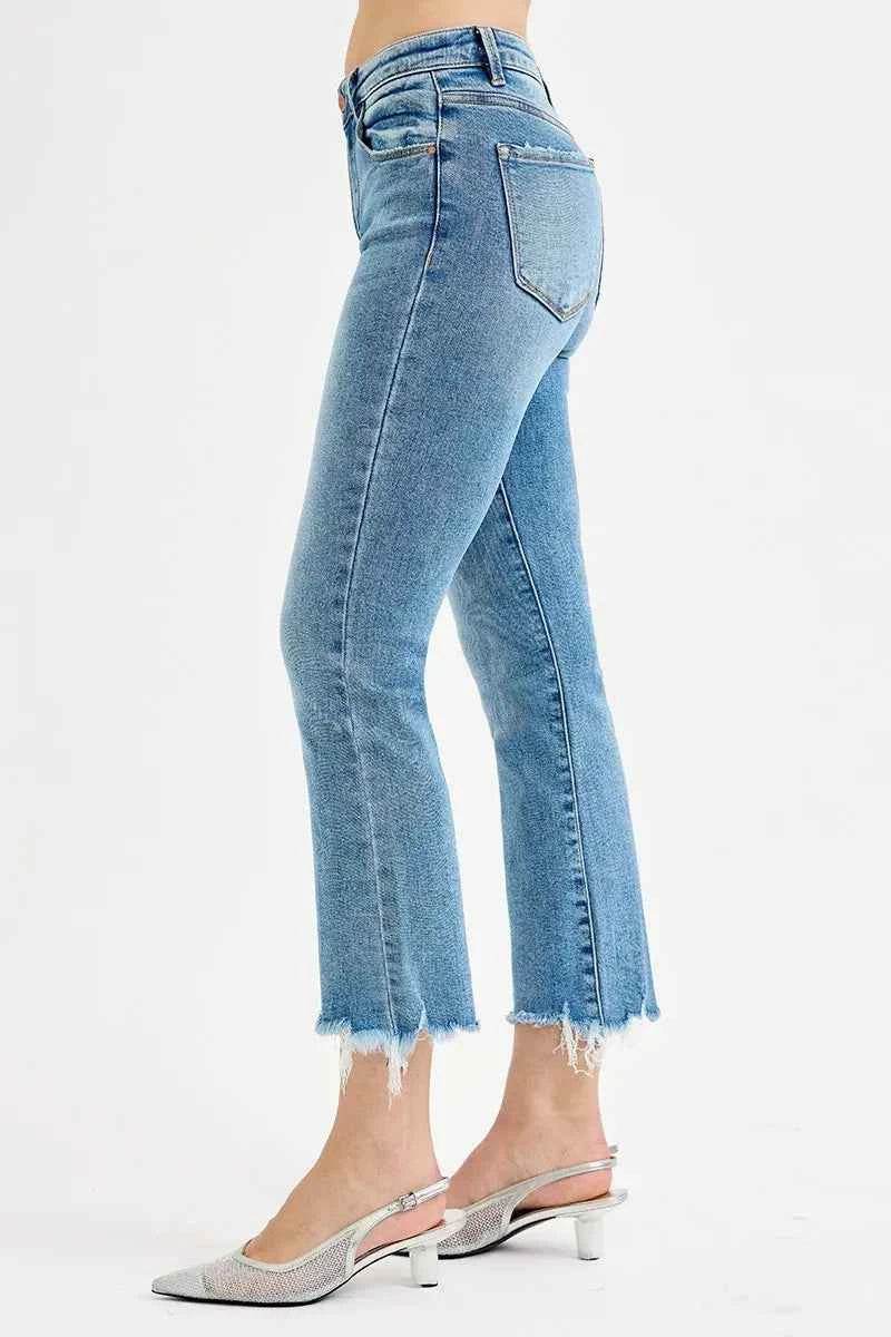 RISEN Plus Size High Rise Crop Straight Slim Jeans.