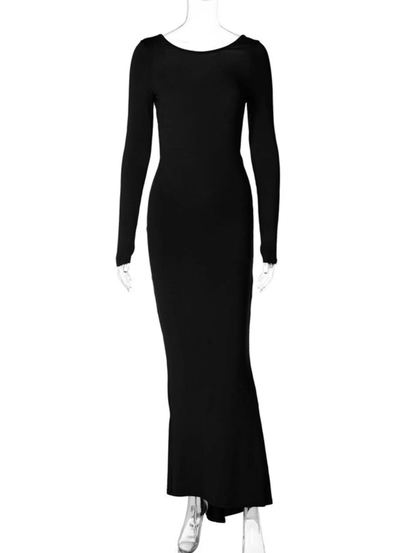 Backless Ruched Long Sleeve Maxi Dress.