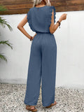 Lace Trim Round Neck Top and Pants Set - EBYNN