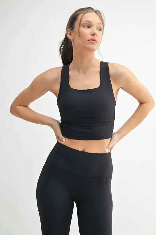 Square Neck Soft Ribbed Racerback Active Bra.