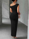 Asymmetrical One Shoulder Bodycon Maxi Dress.