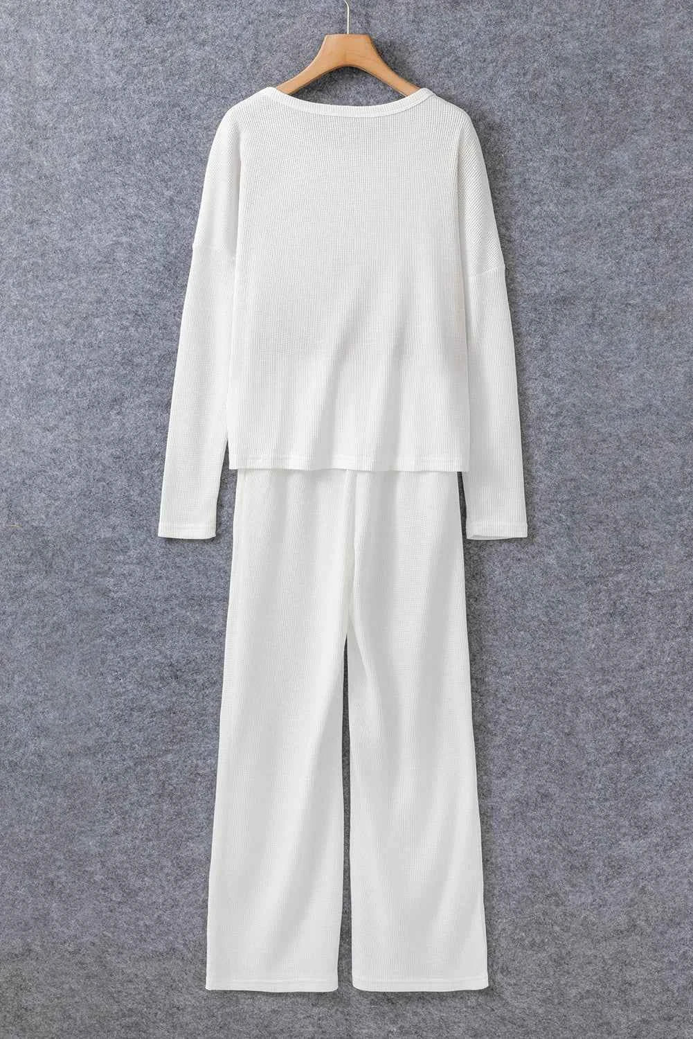 Round Neck Long Sleeve Top and Drawstring Pants Lounge Set.
