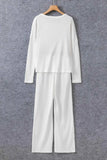 Round Neck Long Sleeve Top and Drawstring Pants Lounge Set.