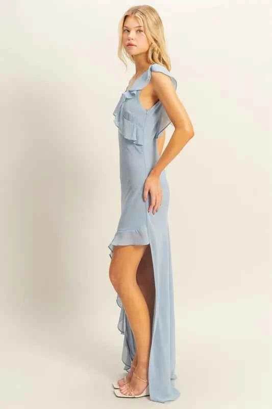 HYFVE Chiffon Ruffle Trim Midi Dress.