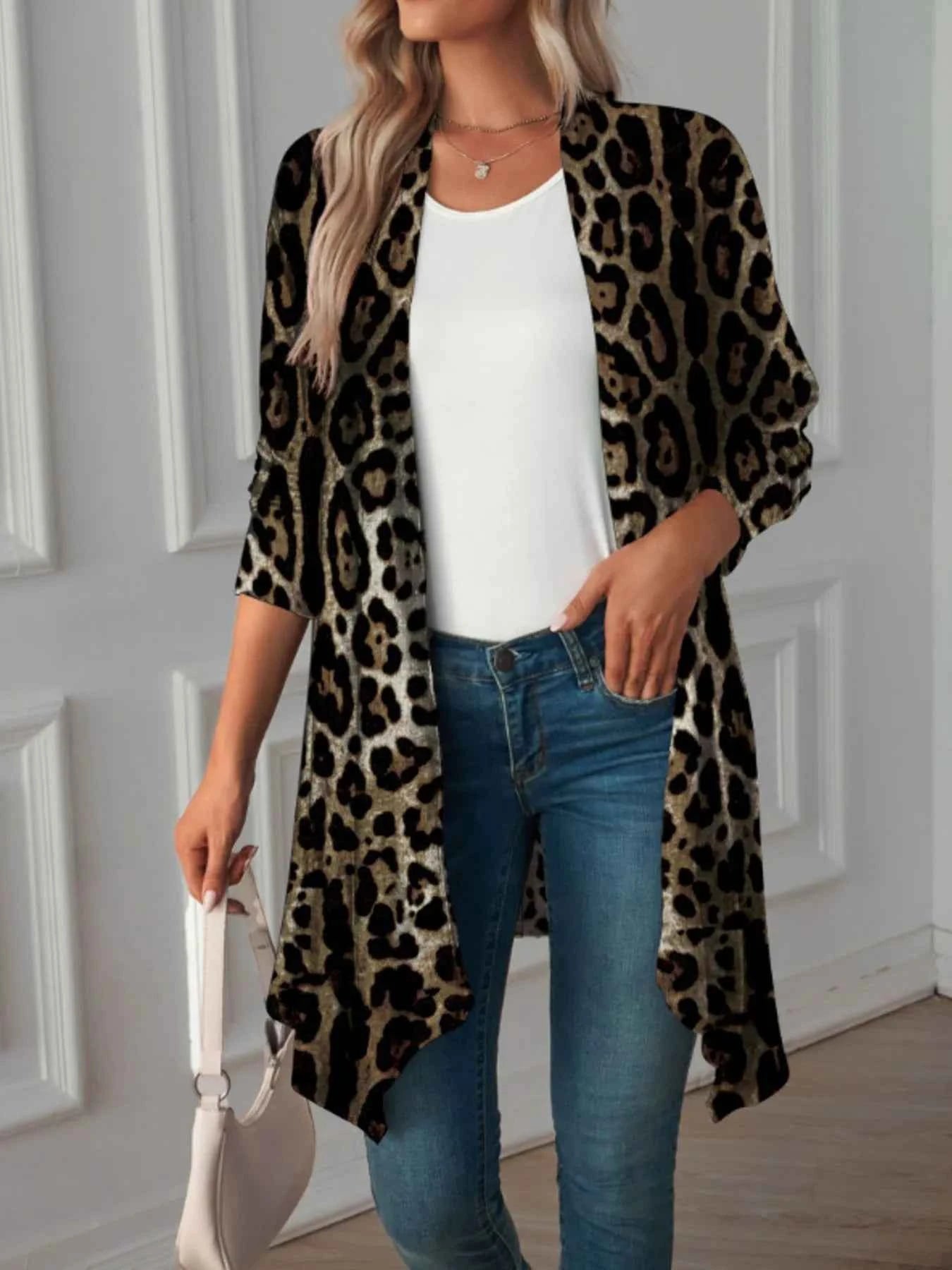 Leopard Print Oversized Long Open Front Cardigan.
