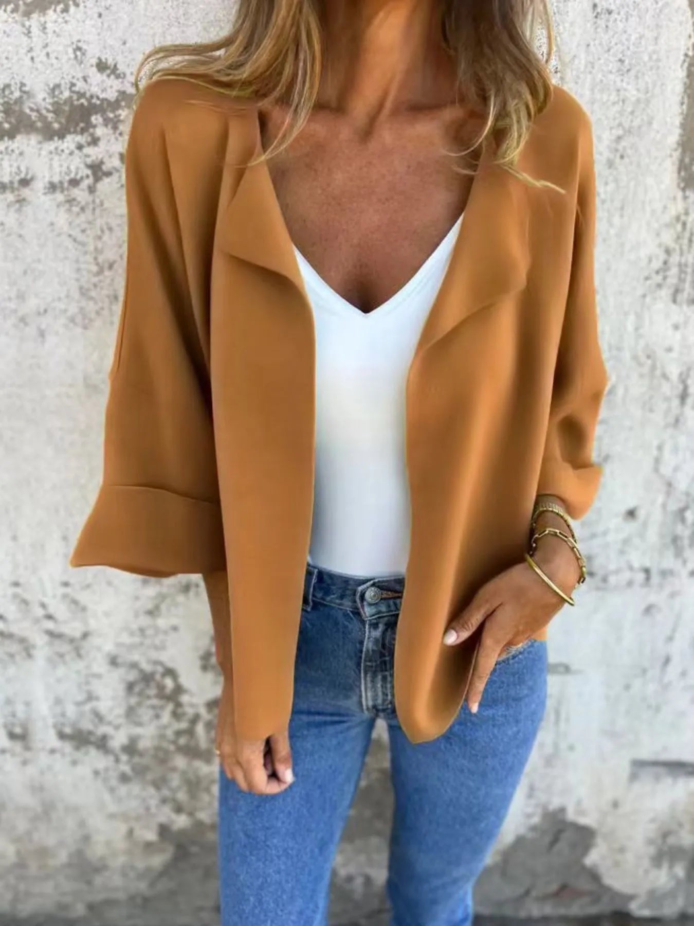 Plus Size Open Front 3/4 Sleeve Cardigan.