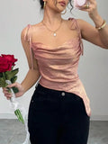 Tie Shoulder Cami Top with Ruched Detail.