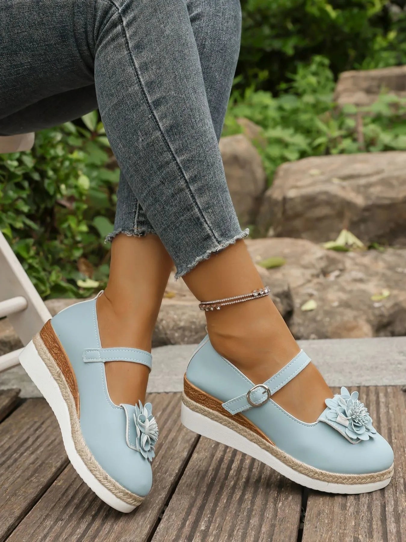 Flower Embellished Mary Jane Loafers.