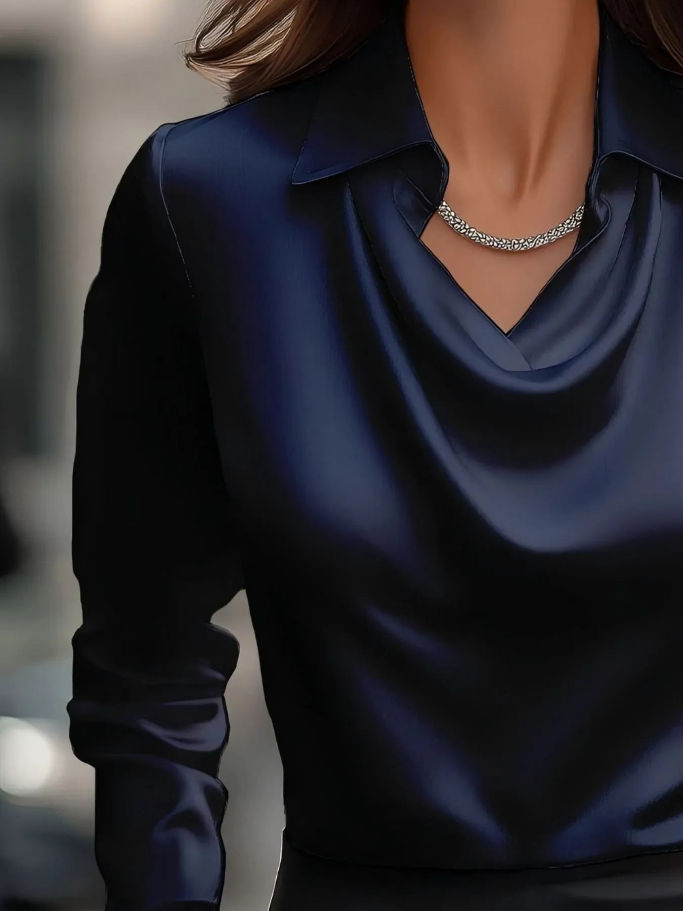 Plus Size Collared Neck Long Sleeve Blouse.