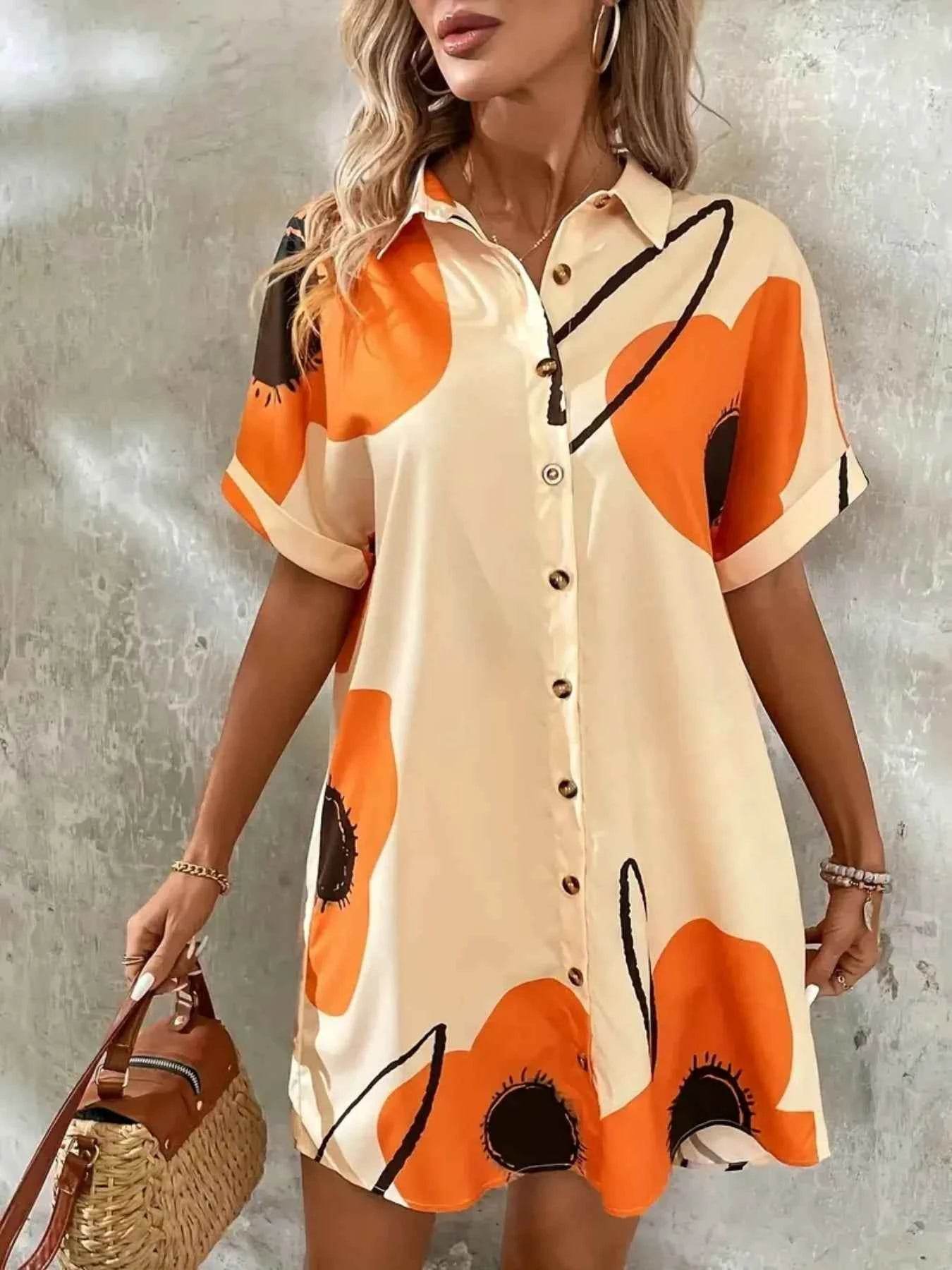 Women’s Printed Button-Front Shirt Dress.