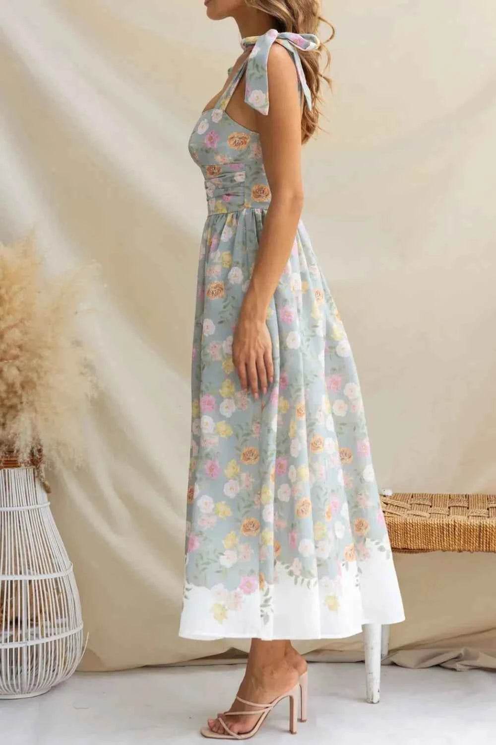 Printed Tie Shoulder Midi Cami Dress.