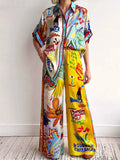 Stylish Printed Button Up Shirt and Pants Set.