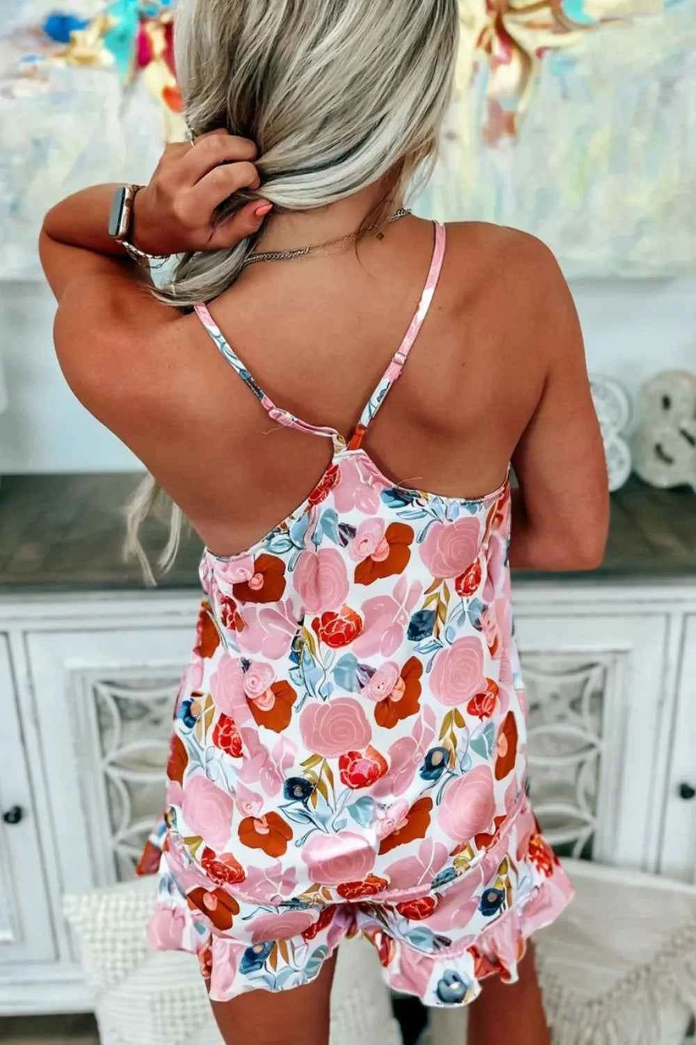 Printed V-Neck Cami and Shorts Lounge Set.