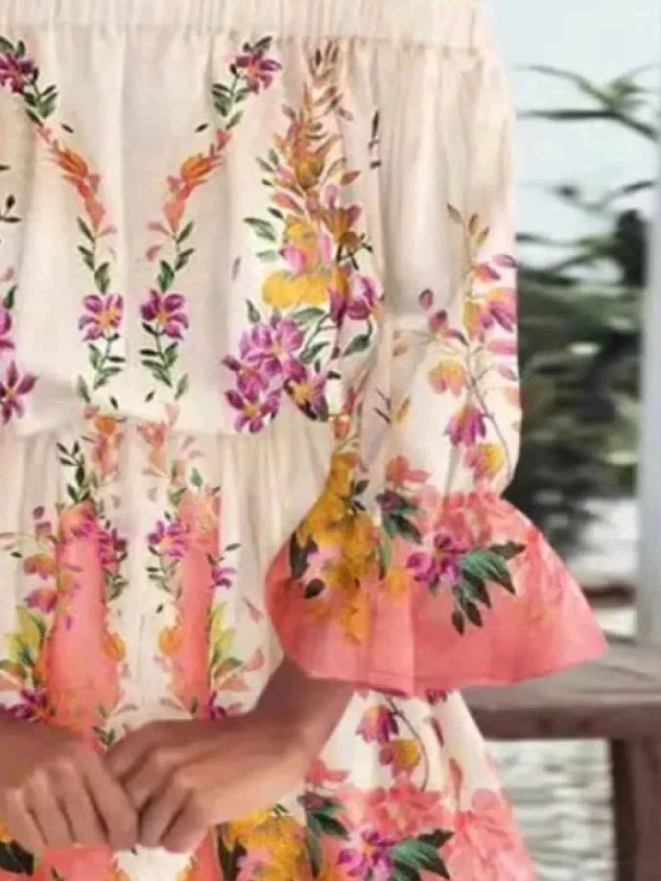 Floral Off-Shoulder Flounce Sleeve Mini Dress Plus Size.