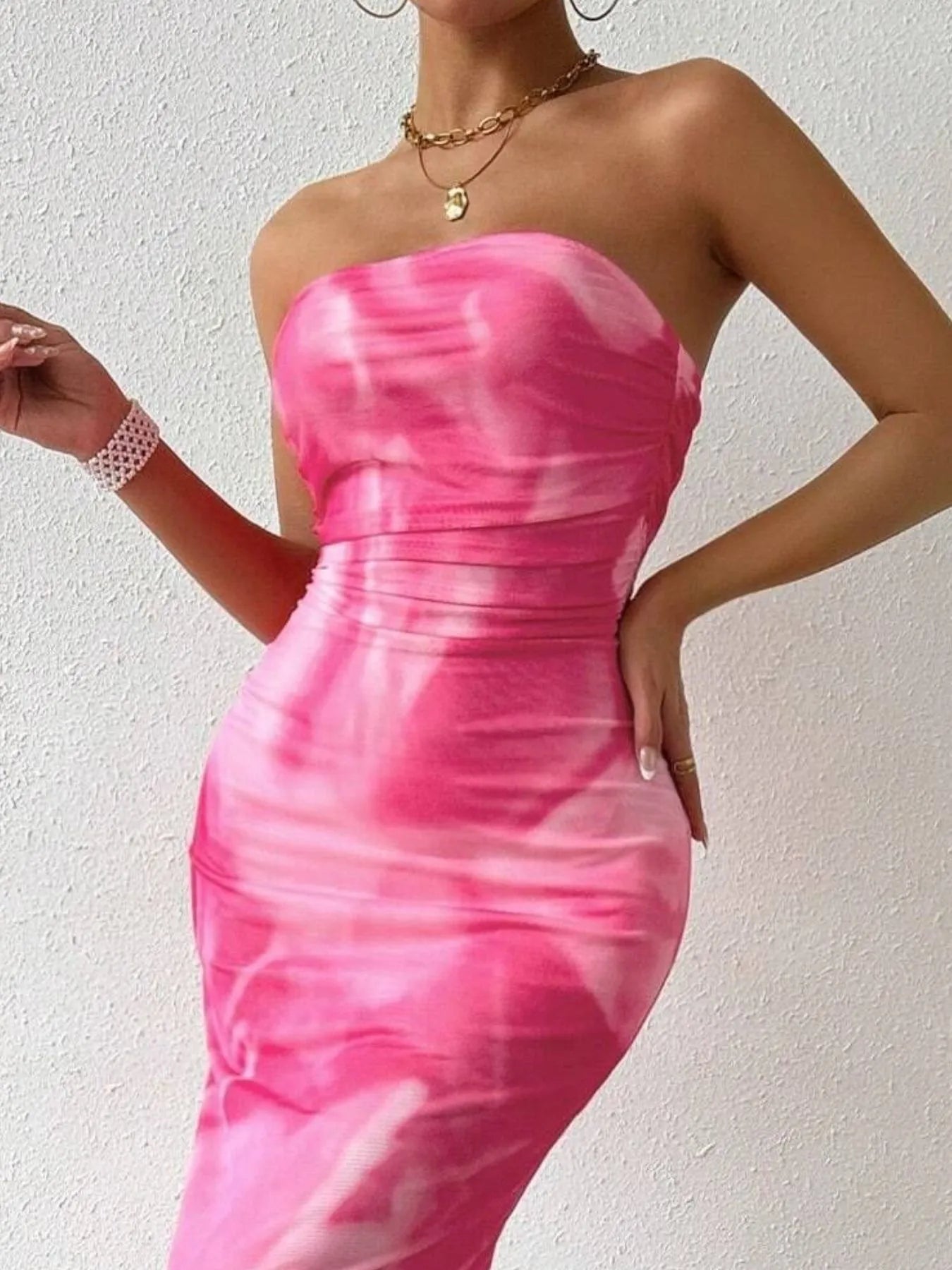 Printed Side Slit Tube Dress.