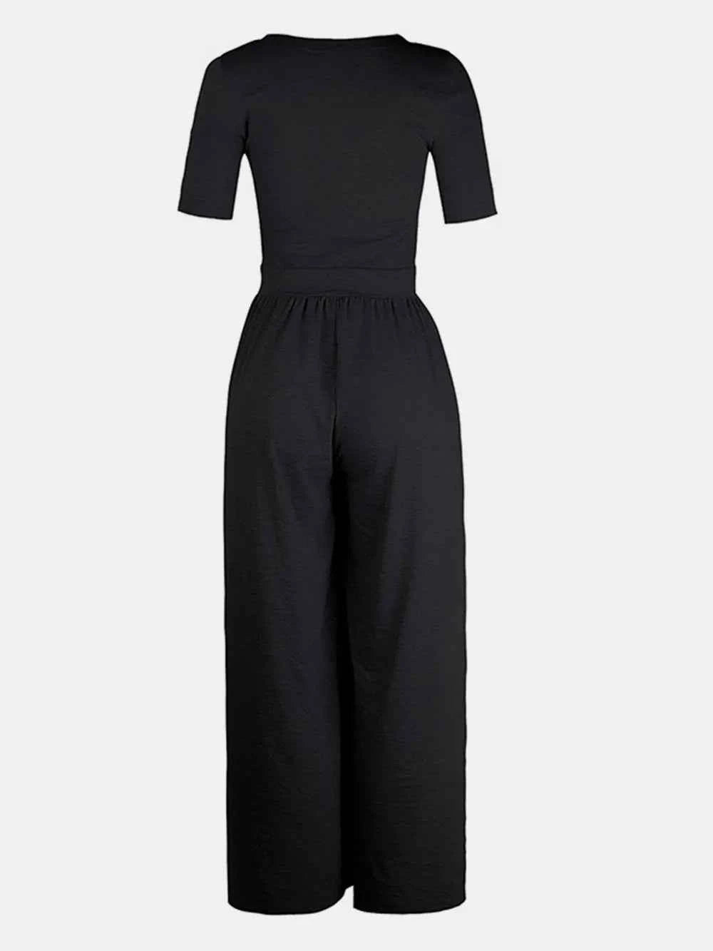 Scoop Neck Short Sleeve Jumpsuit.