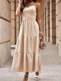 Crossover Backless Bodice Tiered Maxi Dress.
