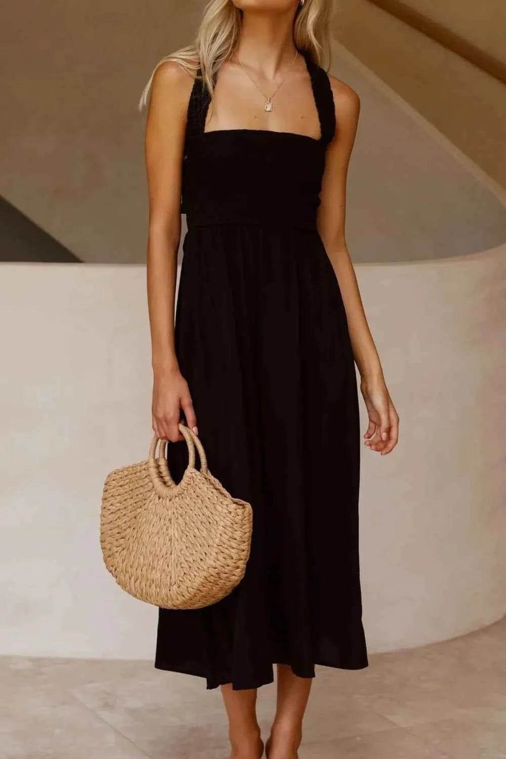 Crisscross Smocked Wide Strap Dress.