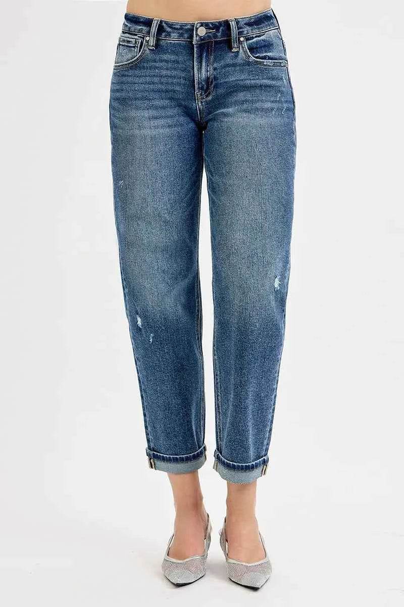 RISEN Plus Size Low Rise Crop Boyfriend Jeans.