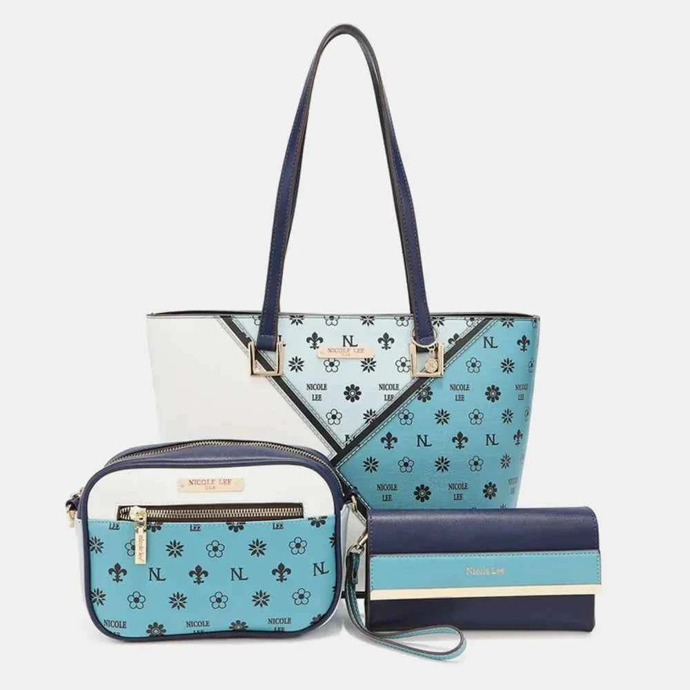 Nicole Lee USA 3-Piece Color Block Handbag Set.