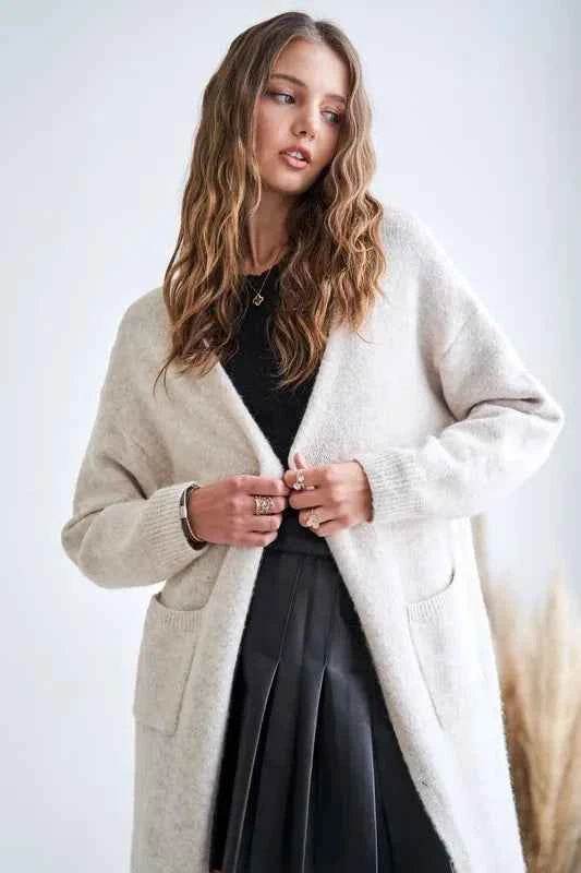 ADORA 2-Tone Open Front Sweater Cardigan.