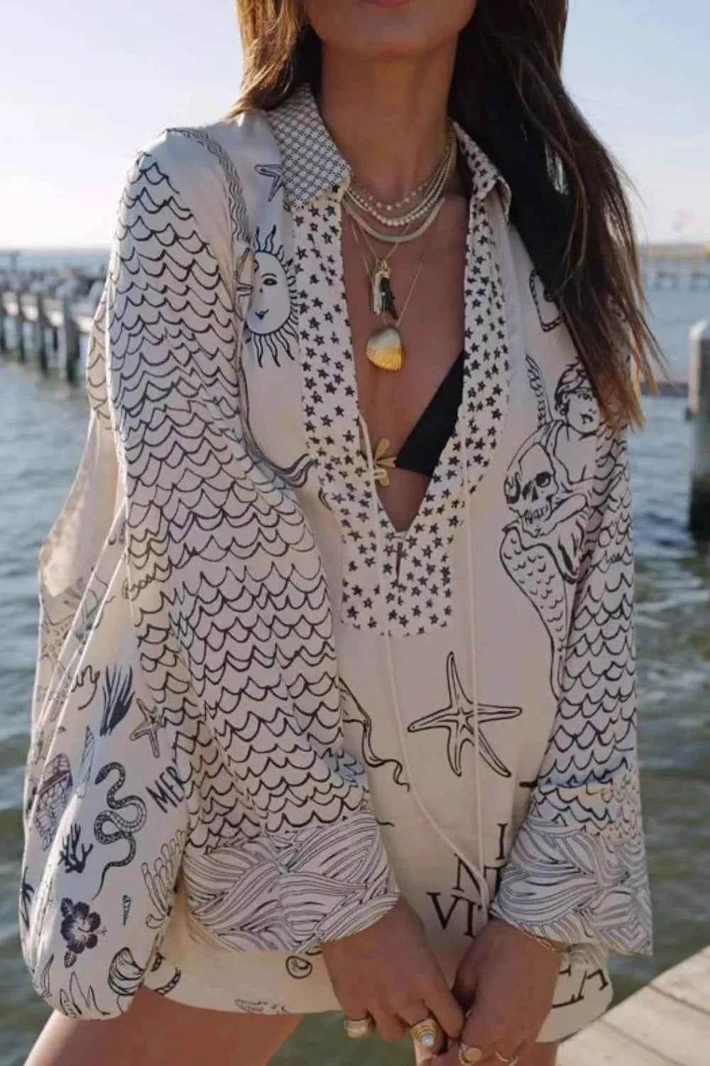 Nautical Print Two-Piece Top and Shorts Set - EBYNN