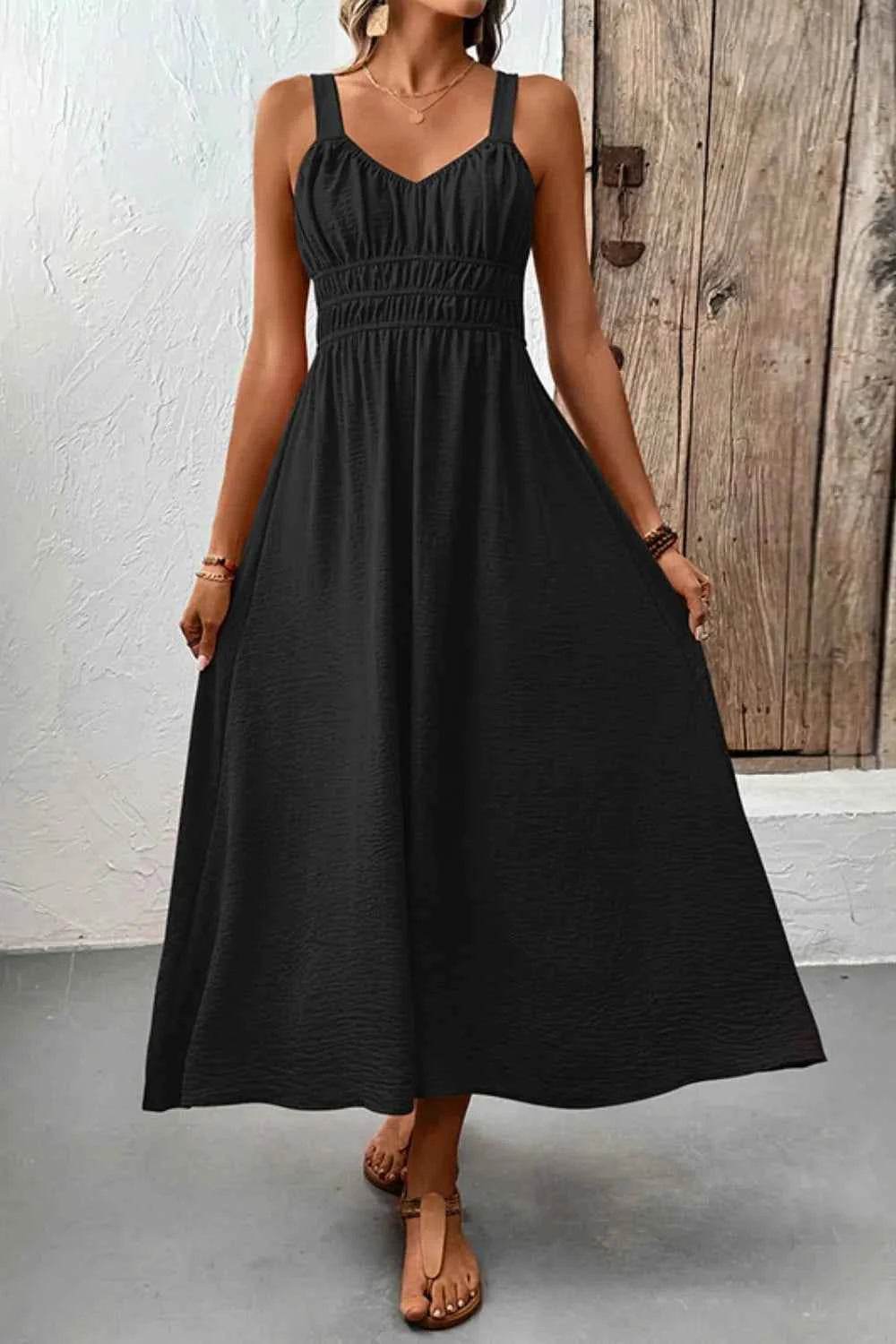 Ruched Wide Strap Cami Dress.