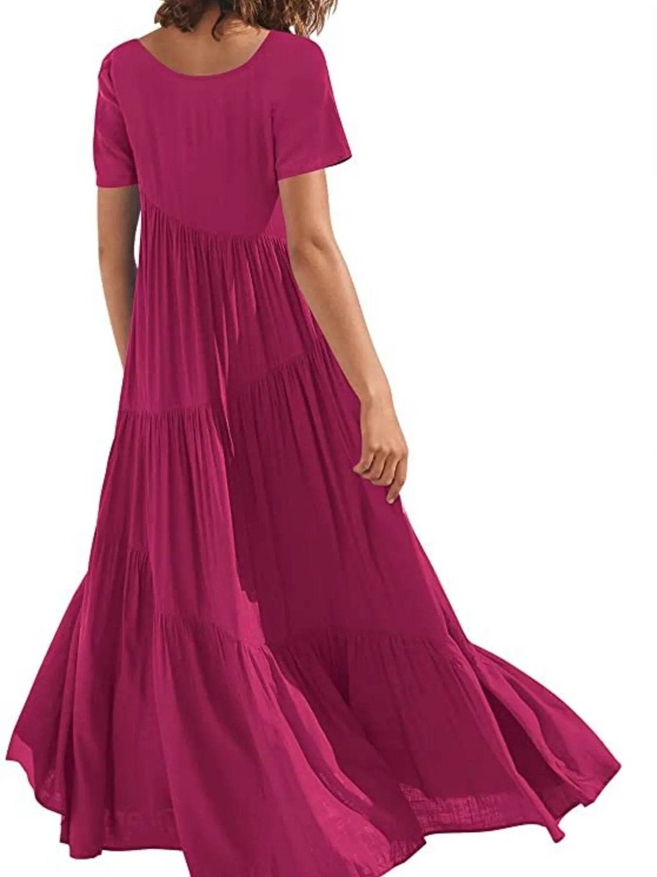 Round Neck Tiered Ruffle Maxi Dress.