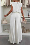 Round Neck Top and Pleated Pants Set - EBYNN
