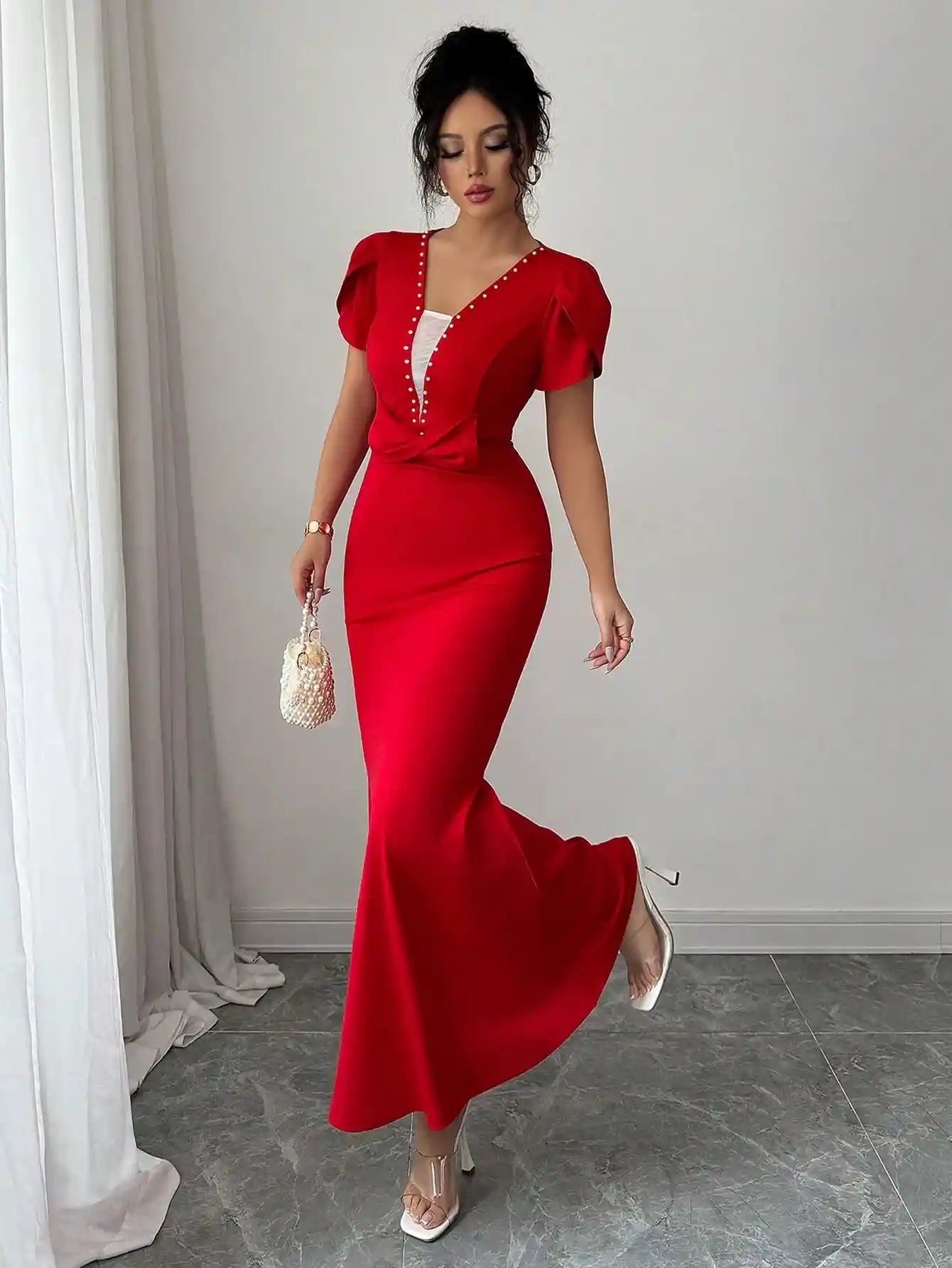 Petal Sleeve Mermaid Maxi Dress.