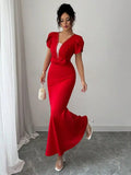 Petal Sleeve Mermaid Maxi Dress.